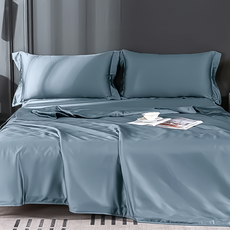 TENCEL 60支100%純天絲簡約素色單人薄被套, 195 x 135cm, 霧霾藍