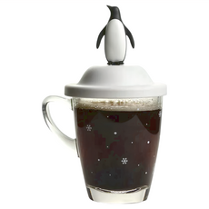 QUALy 馬克杯 300ml 11.6 x 9.4 x 17.7cm 500g, 冰原企鵝 透明 + 白色, 1個