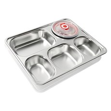 304不鏽鋼五格餐盤 Set 附蓋子 附碗, 28.5 x 22.5 x 4.5cm, KL-B1943, 1個