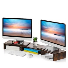 Ermutek 二木科技 多功能桌上型雙螢幕增高架 可調式, 棕色