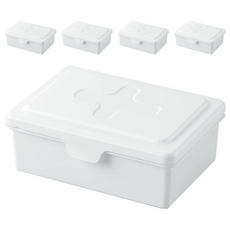 inomata 掀蓋式濕紙收納盒, 內外蓋雙層設計, 物品不易髒污, 也可當作嬰兒濕紙巾和口罩收納盒, 白色, 5個