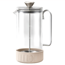 HYDY 法式濾壓壺 960ml, 高硼矽玻璃壺體, 18/8不鏽鋼濾壓材質, 食品級矽膠 (耐熱220°C), 尤加利, 1個