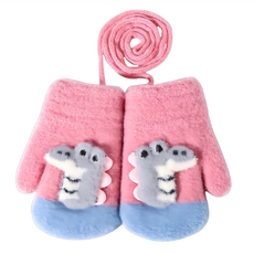 JAR 嚴選 兒童掛脖加絨加厚手套 1~3歲, 淺粉色