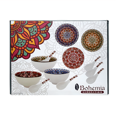 松村窯 波西米亞6碗6匙組-瓷碗, UP-C0476, 碗11.5 x 5.9cm + 匙3.8 x 12.8cm, 1組