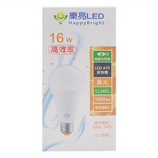 HAPPYBRIGHT 樂亮LED照明 E27 16W燈泡 A70 球泡燈 黃光 1840流明 適用電壓100V-240V, 1個