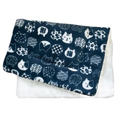 QIDINA 加厚法蘭絨保暖軟軟寵物墊, 1個, 藏青和風貓