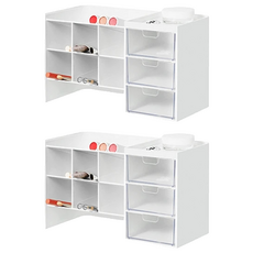 SYSmAX 蜂巢式桌面抽屜收納置物架2.0 有效利用空間 網格設計 可堆疊, 白色/透明, 2個