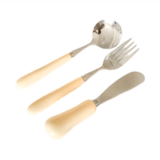 沐慕家居 胖呼呼湯叉刀餐具組 陶瓷 奶黃色 1組, 湯匙 17cm + 叉子 17cm + 刀子 14cm