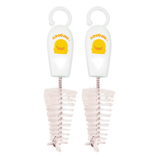 PiYOPiYO 黃色小鴨 奶嘴刷 不易生鏽不脫毛 可清洗奶嘴內側, 白色, 2支