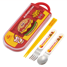 Skater 銀離子兒童餐具三件組, 湯匙 + 叉子 + 筷子 + 收納盒, 漢堡薯條, 1組