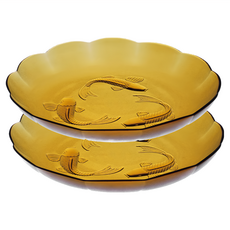 first meet 初見 海洋之星玻璃魚盤組 印度尼西亞製, 1組, 2 件組魚盤, 黃色