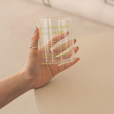 沐慕家居 英文字母玻璃水杯 2個 360ml 簡約牛奶杯, 綠字矮杯款, 1組