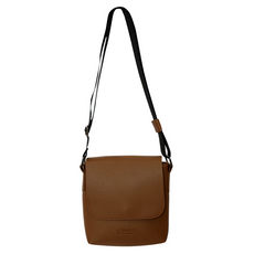 E.City 英倫風皮革通勤單肩小方包 PU皮革+尼龍材質 黑色/棕色, 15 x 20 x 5cm