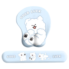 HONG JIN 可愛卡通矽膠護腕鍵鼠墊 記憶棉護腕設計, 白狗狗 藍色, 1個