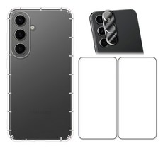Red Moon 手機殼貼4件組 防摔手機軟殼 + 9H玻璃保貼 2個 + 3D全包鏡頭貼 SAMSUNG S24+適用, 透明色, 1組