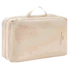 FIFIOO 高質感雙層絲柔質感旅行收納袋, 大號(40 x 25 x 12cm), 柔絲米白