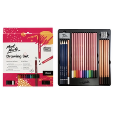 Mont Marte 蒙瑪特 Signature 繪圖套裝 石墨鉛筆 彩色炭筆 粉彩鉛筆 雙孔削筆器 可塑橡皮, 24色, 1組