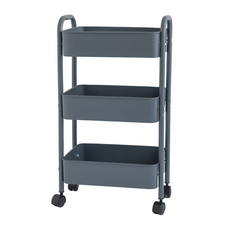 KI WISH 居家生活 三層拉籃推車 深藍色 鐵網籃 39x22x69cm, 冷灰藍