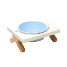 Catfeet 木製高叉單碗組, 天然實木製碗架 密胺材質碗, 藍色, 1組
