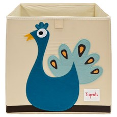 3 sprouts 玩具收納籃 可折疊收納 提把設計, 33 x 33 x 33cm, 孔雀款, 1個