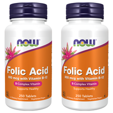 Now 素寶錠 B12+葉酸 800 mcg 葉酸含維生素 B-12 B 群維生素, 250顆, 2罐