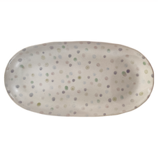 日本 美濃燒 手作 彩點 橢圓長深盤, 27.2 x 14 x 2.7cm, 1個