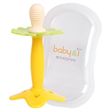 BABY&I 矽膠固齒器, 乳頭形狀, 展開花瓣造型, 固齒器 + 收納盒, 黃色, 1組