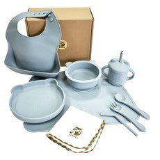 CHING-CHING 親親 兒童無毒矽膠餐具 + 方巾 台灣製 SI-05GR 21 x 19 x 9.5cm 熊熊, 1組, 灰色