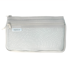 Sun-Star MATCH柔霧純粹網狀收納筆袋, 側邊拉鍊設計 可調整容量, 兩層分層設計, 清新灰, 1個