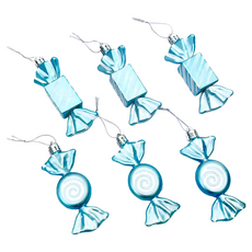 圓 + 方糖果吊飾 Set 6 糖果裝飾品 塑膠含亮粉, 10cm, 淺藍, 1組