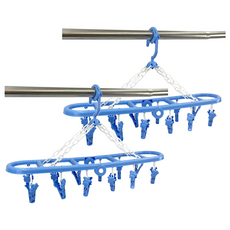 百貨King 巧巧摺疊吊巾架 12夾 台灣製, 藍色, 2個