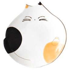 佐和陶瓷 雙彩貓7皿 日本製 可愛造型陶瓷餐盤 點心盤 小菜盤, 18 x 18 x 2.2cm, 白色, 1個