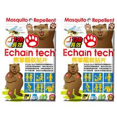 ECHain TeCH 熊掌 長效驅蚊防蚊貼片 60片,天然香茅精油,不含DEET, 40g, 2包
