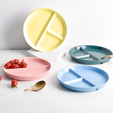 Homely Zakka 北歐陶瓷健康分隔餐盤4件組, 20 x 20 x 2.5cm, 奶黃色 + 粉色 + 藍色 + 綠色, 健康飲食, 1組
