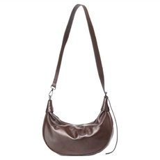 真皮頭層牛皮慵懶女士半月包單肩包女包 黑色/灰色, 31 x 10 x 17cm, 咖啡色