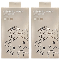 Hello Kitty 凱蒂貓 鋼印款成人平面醫療口罩, 棕色系, 30片, 2盒