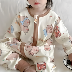 愛北鼻 無痕長袖防踢被 柔軟親膚精梳棉 可愛卡通圖案 寶寶舒適睡眠, 120碼, 米卡皮巴拉, 1件