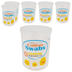 PiYOPiYO 黃色小鴨 棉花棒, 細紙軸易開罐 200支, 100%純棉, 6罐