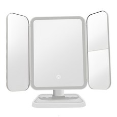 KOLKO LED發光三折化妝鏡 A0045-1, 白色, LED燈光, 三折設計, 可調節亮度, 底座收納
