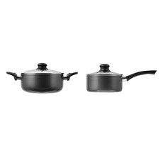 Tamsaa IH電磁爐適用 陶瓷塗層湯鍋2件組, 單柄湯鍋16cm + 雙耳湯鍋20cm, 深黑色, 1組