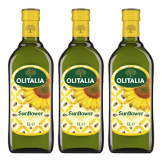OLITALIA 奧利塔 頂級葵花油, 義大利原裝進口, 品質安全的食用油, 不飽和脂肪酸88%, 中高溫烹調適用, 1L, 3瓶