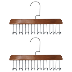 OMORY 鐵藝實木多功能衣架8勾, 原木色, 2入組, 多用途收納, 節省空間, 2包