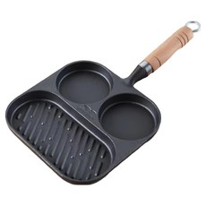 Jasmine’s Kitchen 小茉廚房 鑄鐵 煎蛋鍋 模具 家用 多用三孔 斜紋款, 19cm, 1個