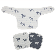 OhBabyLying 六層紗背帶口水巾組 藏藍小馬 3條入, 柔軟親膚, 吸水性佳, 可愛造型, 1組