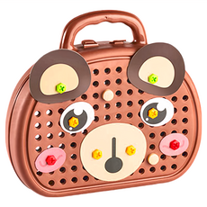 趣味小熊拼圖箱 益智拼裝工具箱 27x24.5x7釐米 ABS材質 黃色, 咖啡棕小熊, 1組