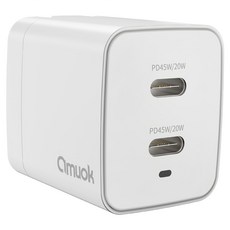 amuok 艾默克 GaN 45W 雙Type-C PD3.0 快速充電器, 白色, 1個