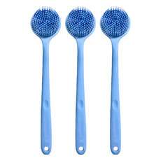 矽膠洗澡洗背刷, 38x8x3.5cm, 莫蘭迪藍, 1支, 3支