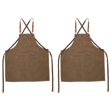 卡特屋 日系成人工作圍裙 加厚工裝款, 耐磨防油防水塗層, 咖啡色, 2件