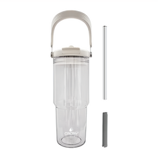 OMORY 清透PC可提吸管杯 900ML 可拆卸清洗 密封防漏, 白色, 1個