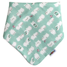 PUKU 藍色企鵝 青草綠底幼童口水兜 一巾兩用 四層紗製作 透氣吸水, 28 x 28cm, 河馬 綠色, 1條